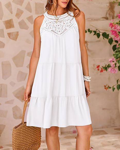 Crochet Lace Sleeveless Tiered Summer Mini Dress