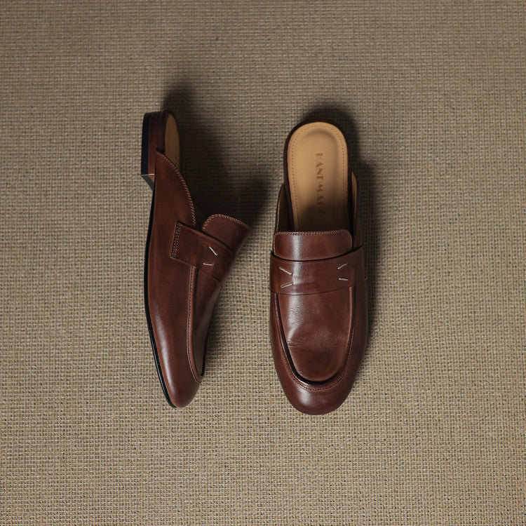 Square Toe Flat Penny Loafer Mules