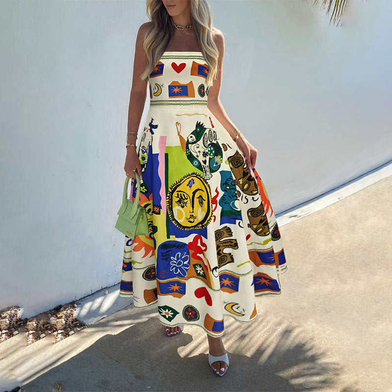 Abstract Tropical Print Square Neck Cami A-Line Maxi Dress 2