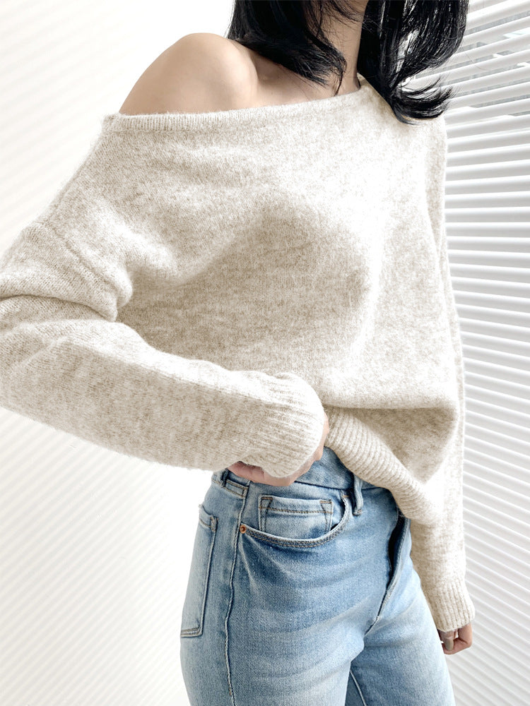 Mohair One-shoulder Knit Sweater