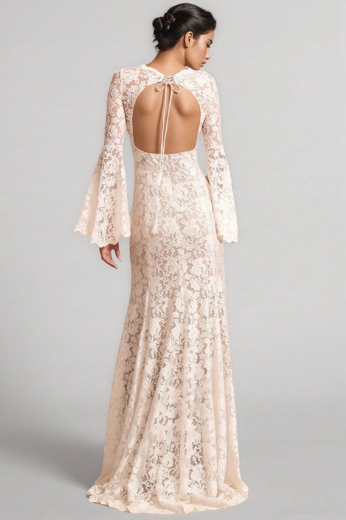 Zettad Flared Sleeve Backless Lace Maxi Dress - View 2