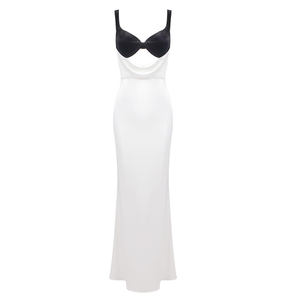 Velvet Patchwork Cut Out Sleeveless Maxi Dress