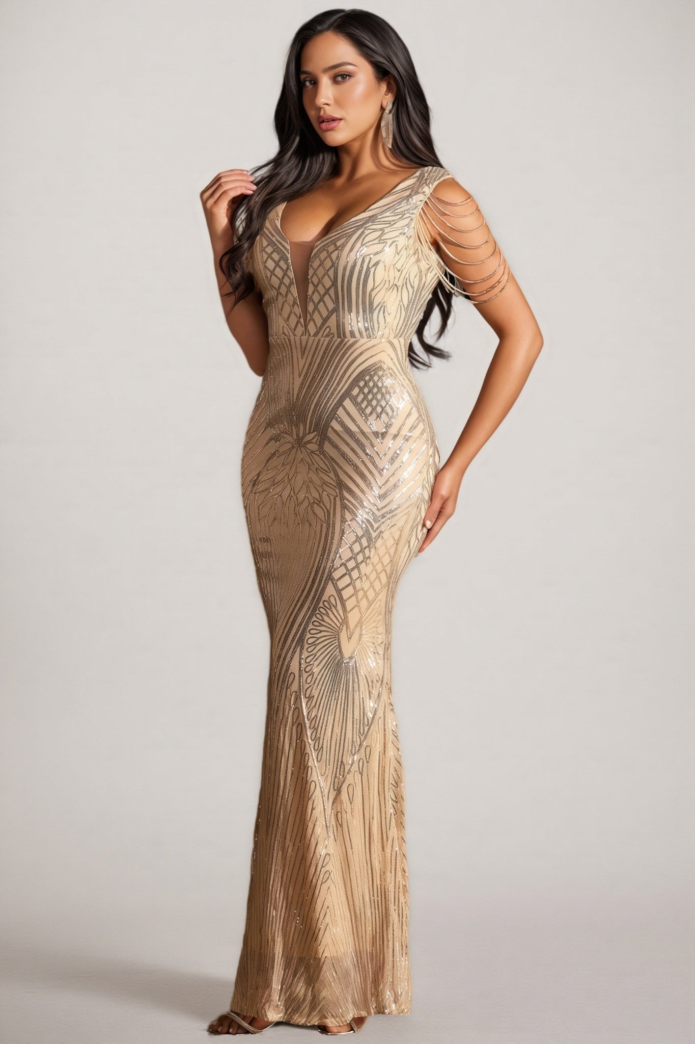 Delils Sleeveless Sequin Beaded Maxi Dress - View 4