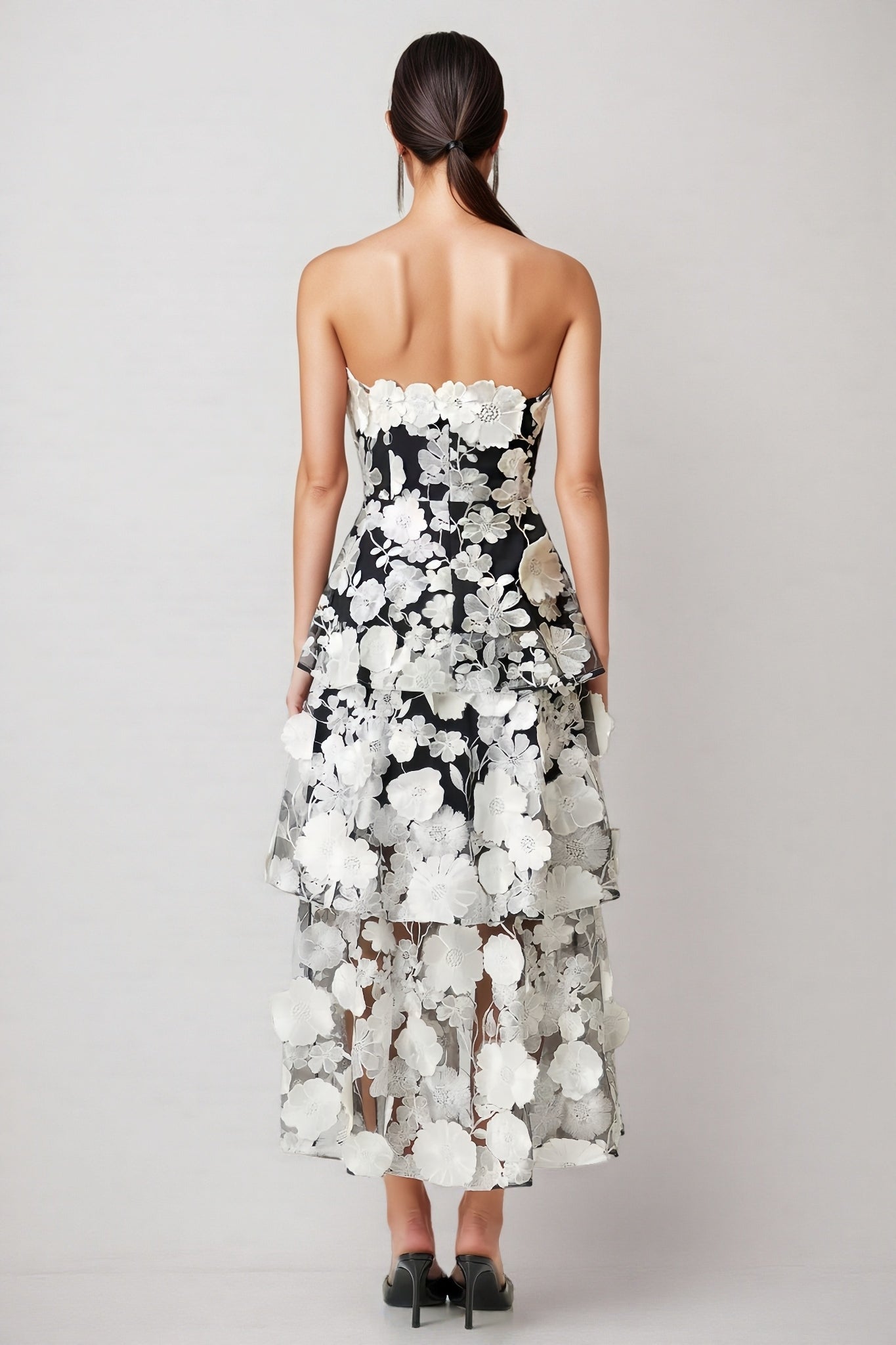 Rena Solid Colour 3D Floral Embellishment Maxi Dress - View 3