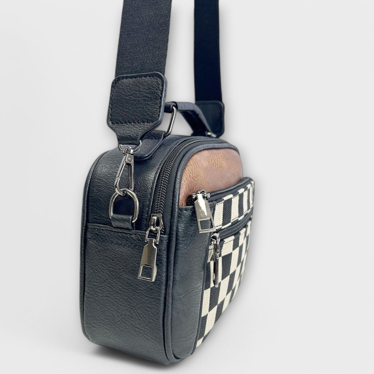 Checkerboard Print Top Handle Crossbody Bag
