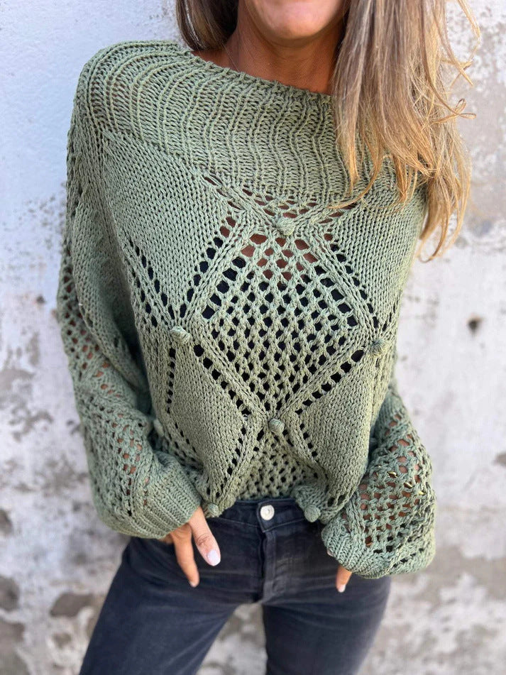 Loose hollow roundneck knit sweater