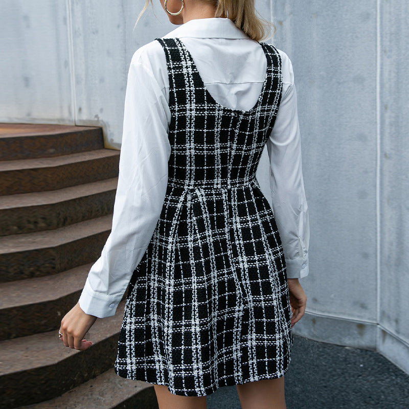Plaid Tweed Scoop Neck Sleeveless A-Line Pinafore Mini Dress 3