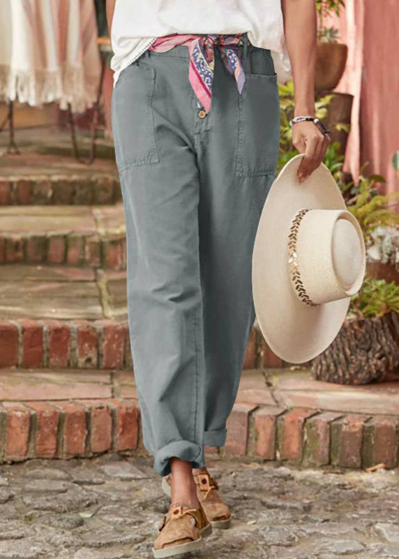 High Waist Button Fly Patch Pocket Tapered Trousers