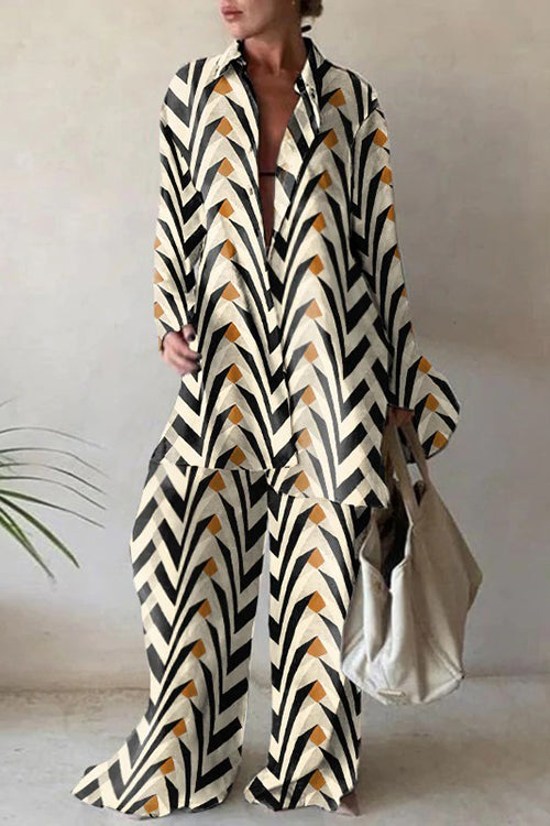 Geometry Print Loose Shirt Pants Set
