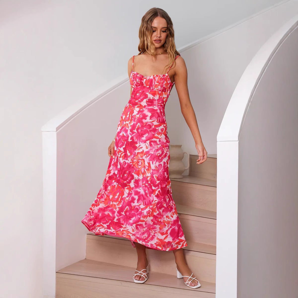 Wanda Exclusive Women's Floral Maxi Dress with Ruffle Hem Premium Edit