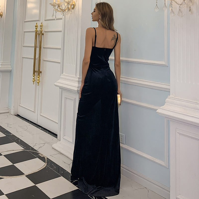 Velvet Spaghetti Strap Sweetheart Ruched High Split Mermaid Gown