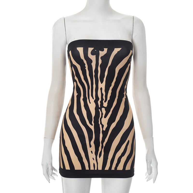 Zebra Print Strapless Contrast Hem Bodycon Mini Tube Dress 5