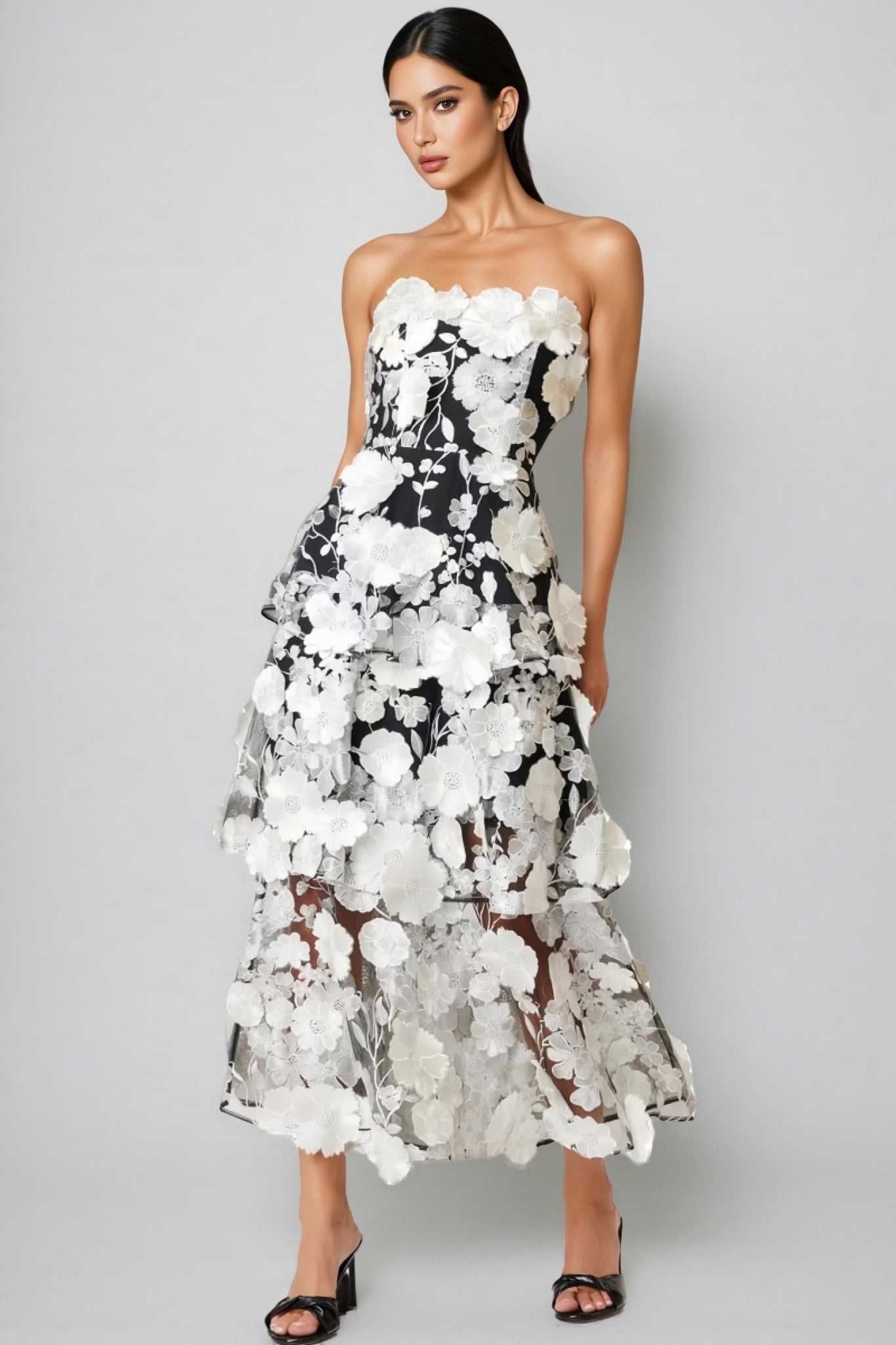 Rena Solid Colour 3D Floral Embellishment Maxi Dress - View 2