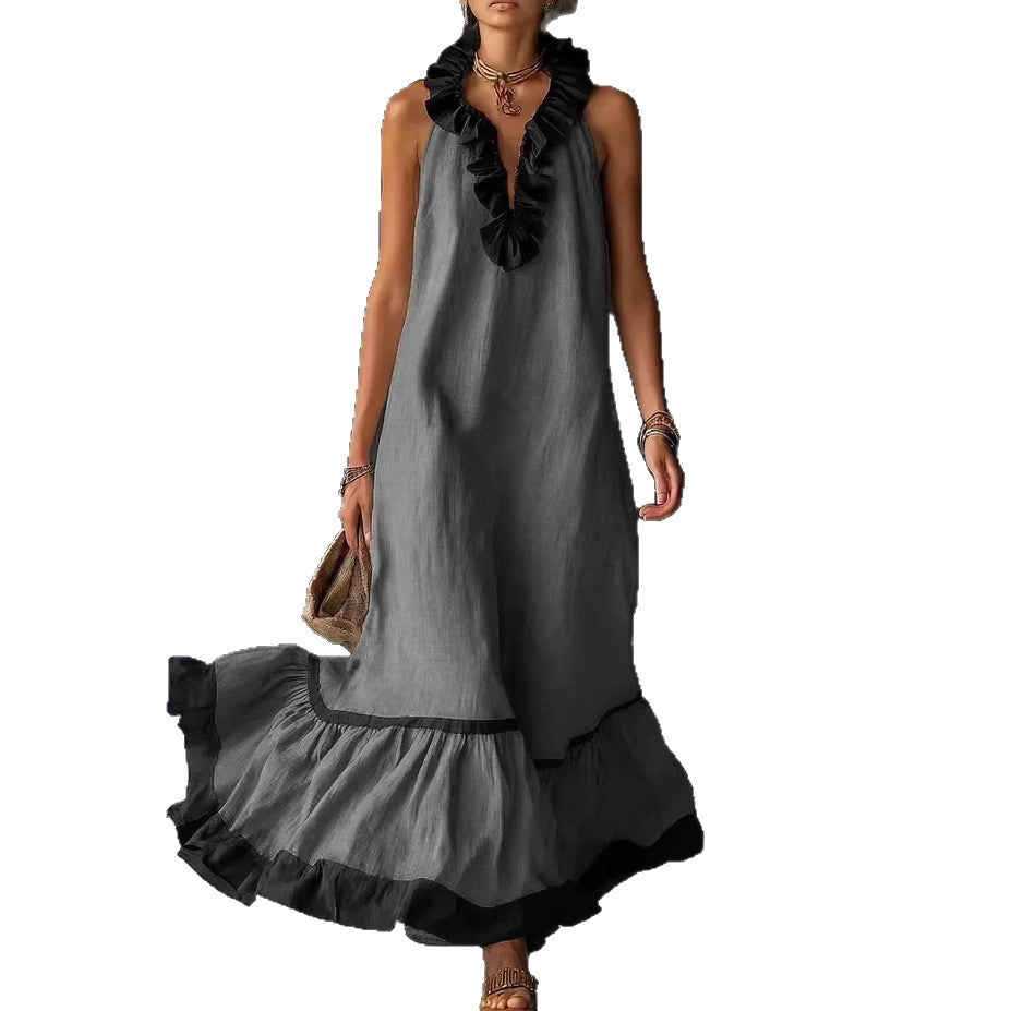 Sleeveless Ruffle Trim Tiered Linen Maxi Dress 5