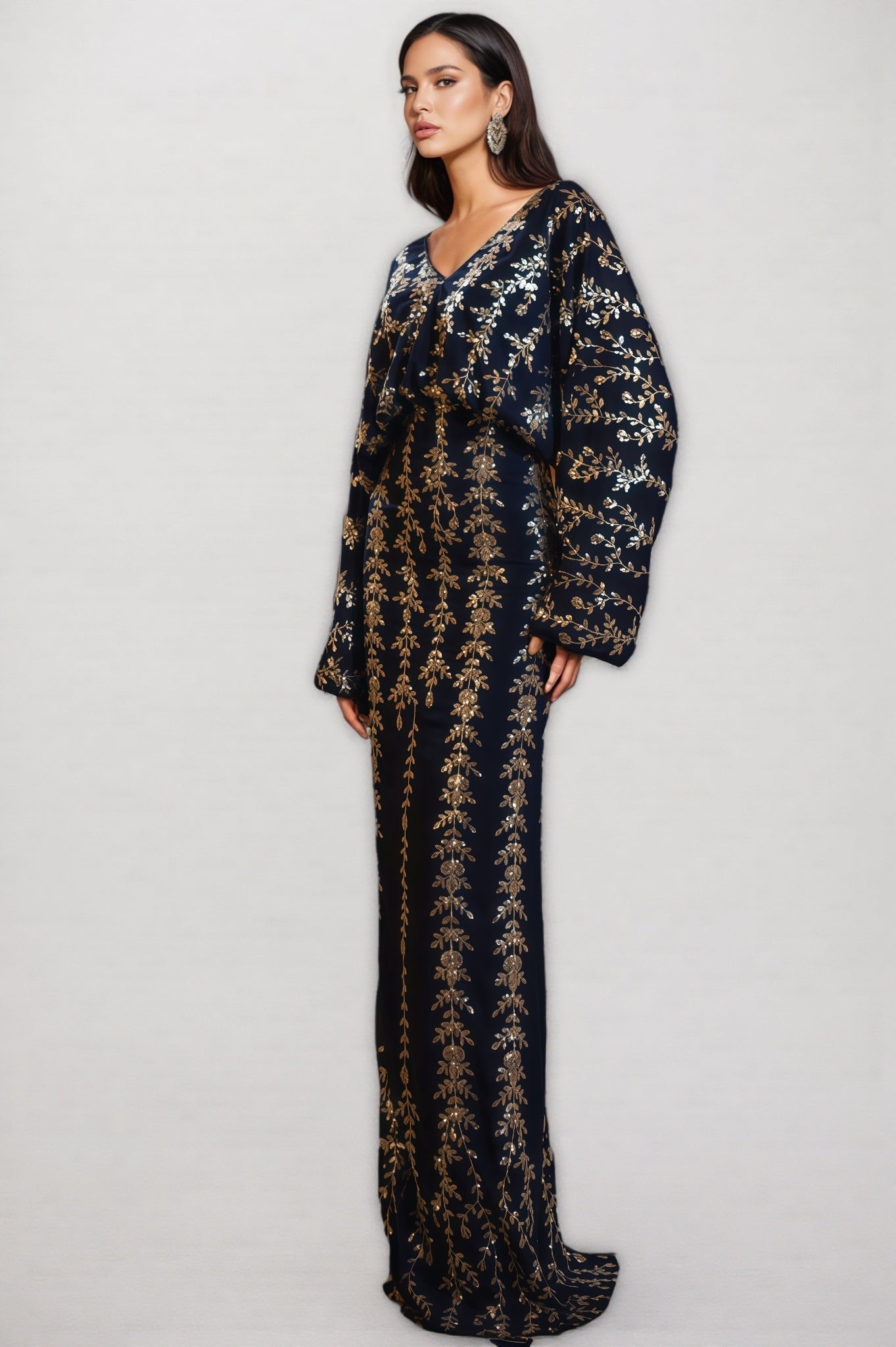 Mereke V-Neck Hip Wrap Sequin Maxi Dress - View 4