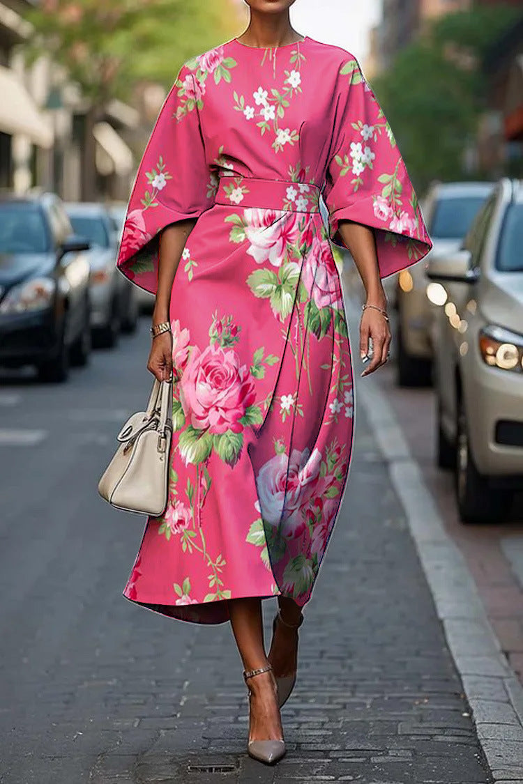 Zoraida - Stylish Batwing Sleeve Long Dress Pink