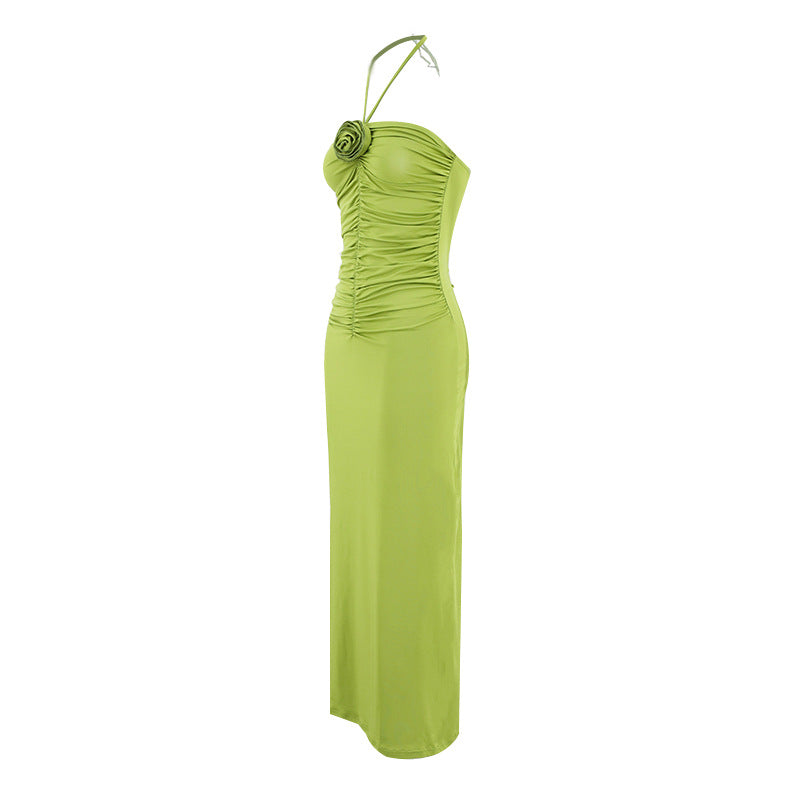 Flower Applique Long Solid Party Maxi Dress