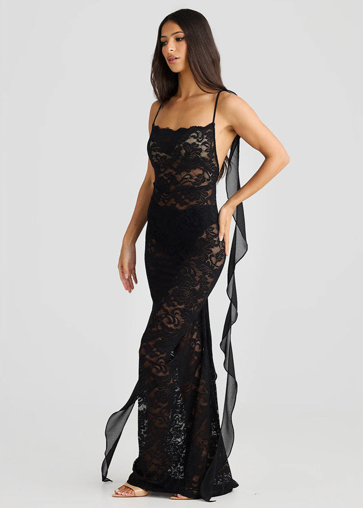Verona Sheer Lace Backless Maxi Dress