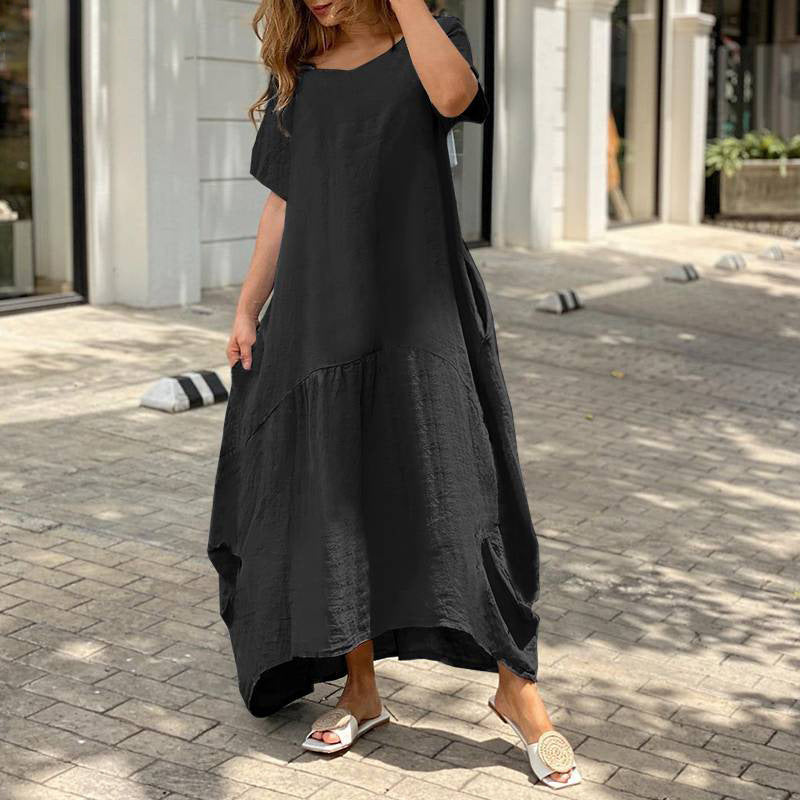 Spring Summer Popular Artistic Loose plus Size Cotton Linen Dress Dress