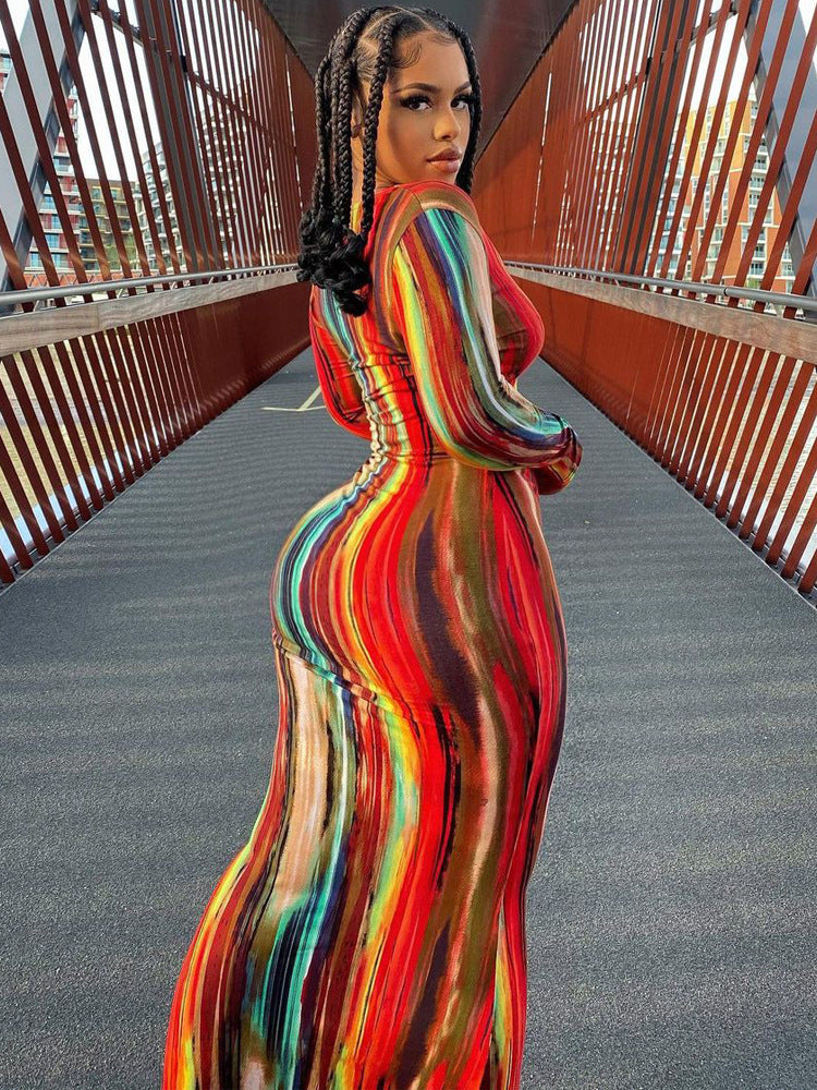 Vertical Stripe Print Strapless Tube Bodycon Maxi Dress 15