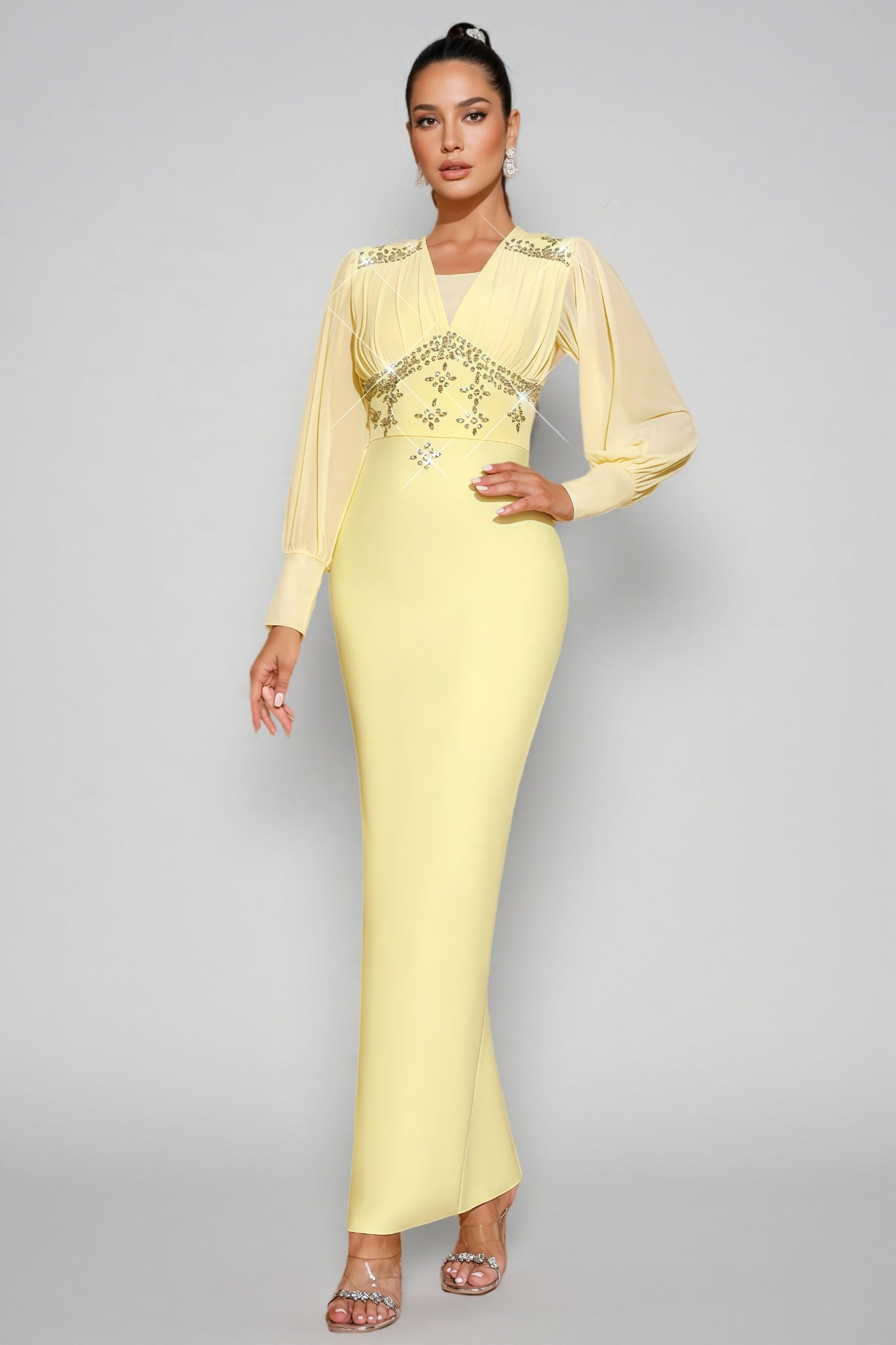 Euopa Yellow Rhinestone Maxi Dress - View 4