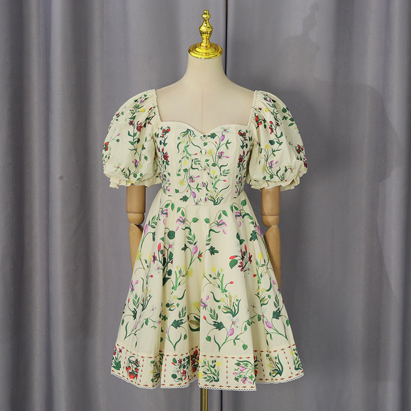 Floral Embroidered Sweetheart Neck Puff Sleeve Fit and Flare Mini Dress 2