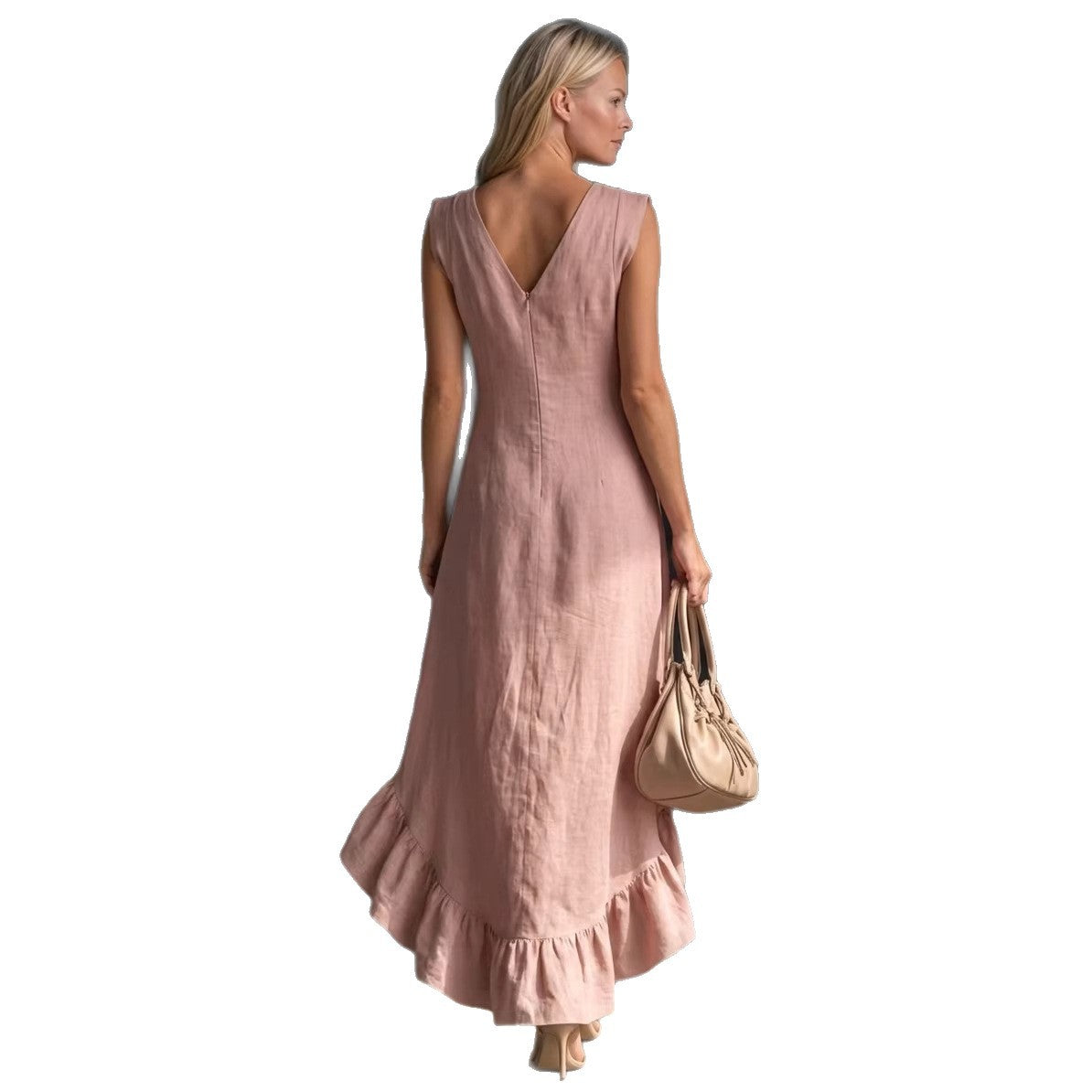 V-Neck Sleeveless Ruffle High Low Maxi Dress 5