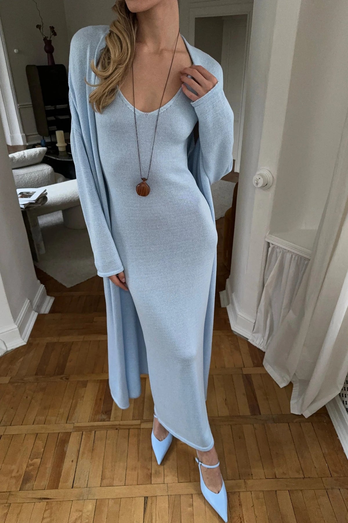 Knit Scoop Neck Cami Maxi Dress and Long Cardigan Two Piece Set 6