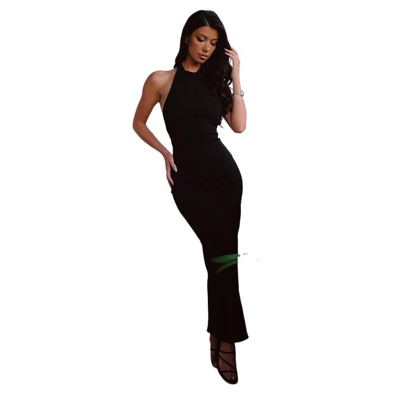 Halter Neck Backless Buckle Strap Cut Out Maxi Gown