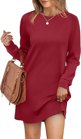 Crew Neck Long Sleeve Side Pocket Sweatshirt Shift Mini Dress 4