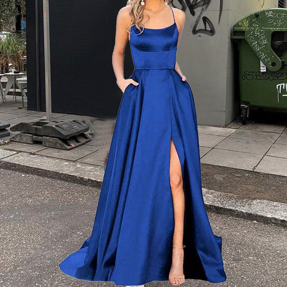 Satin Halter Neck Mermaid High Split Maxi Dress