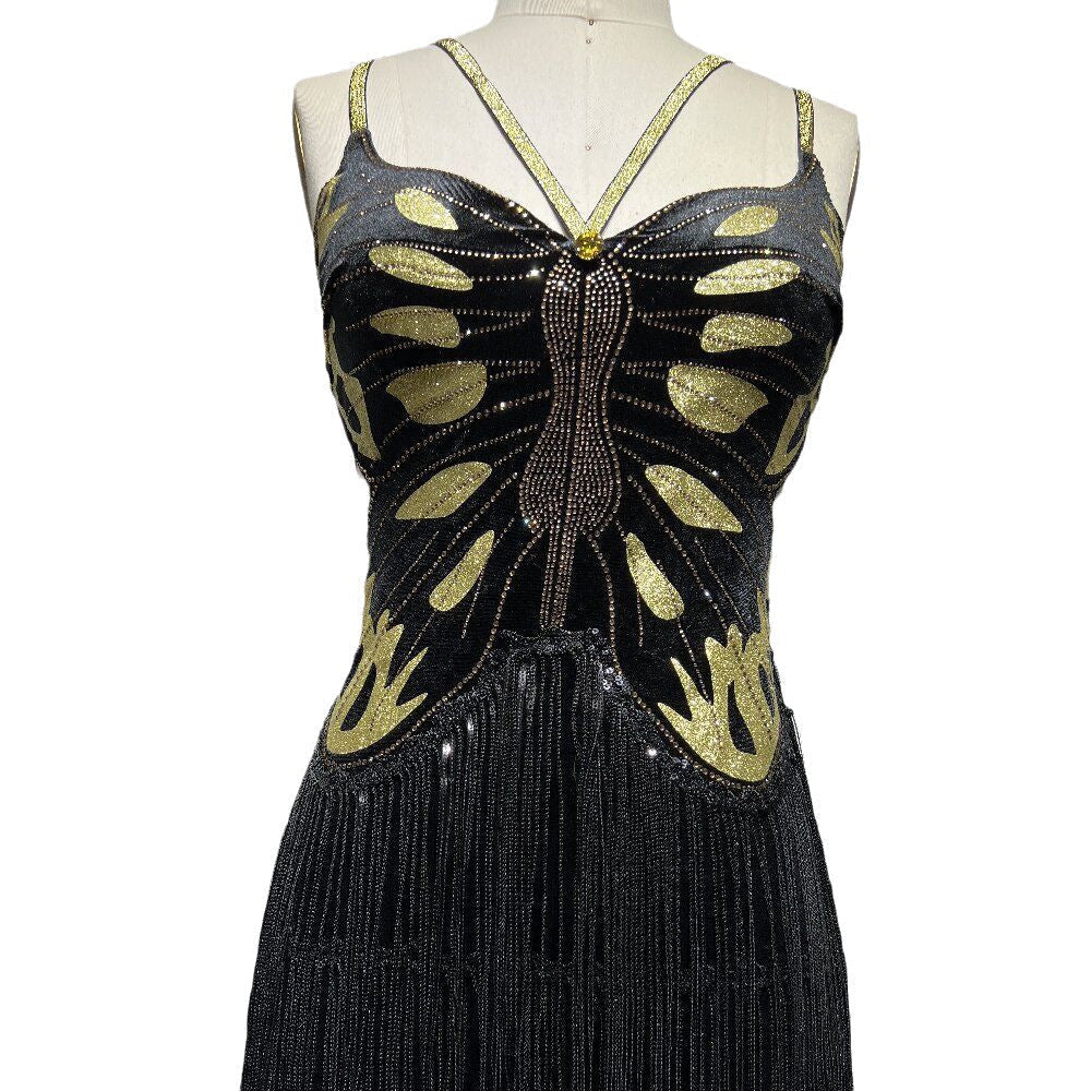Sequin Butterfly Bodice Studded Strap Backless Velvet Mini Dress 3