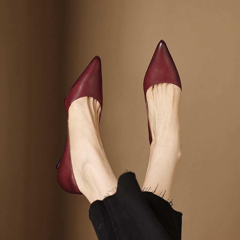 Pointed Toe Slip On Flared Kitten Heel Pumps