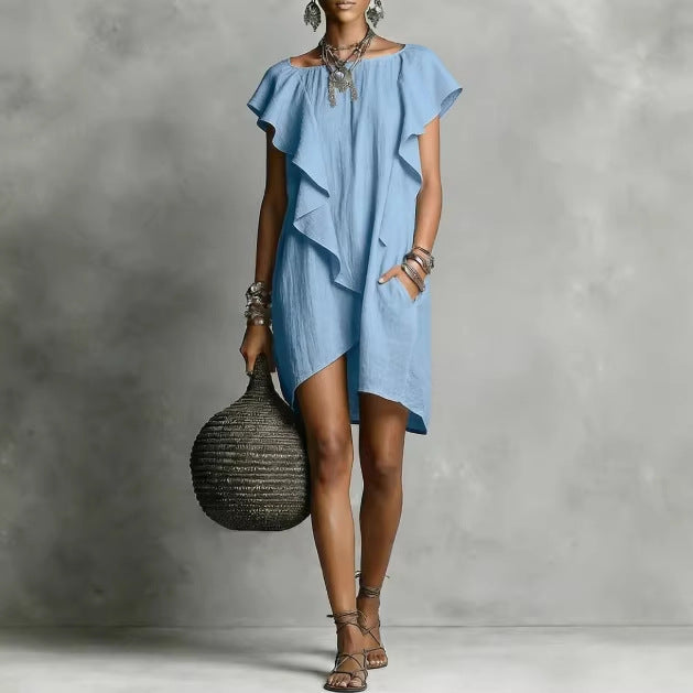 Short Sleeve Ruffle Asymmetric Mini Dress 2