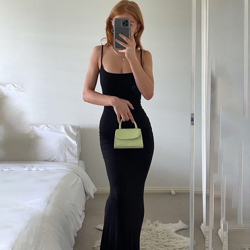 Square Neck Spaghetti Strap Bodycon Mermaid Maxi Dress 4