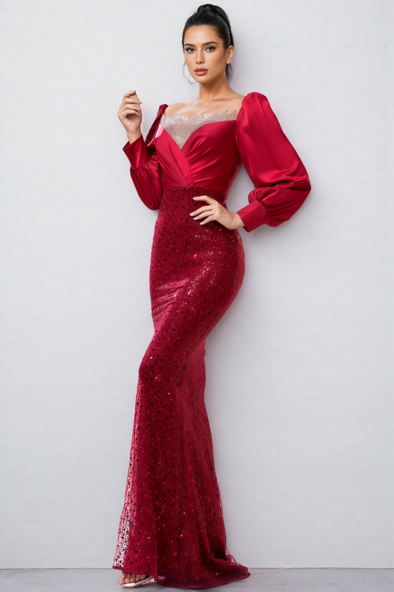 Paxton Red Round Neck Sequin Maxi Dress - View 3