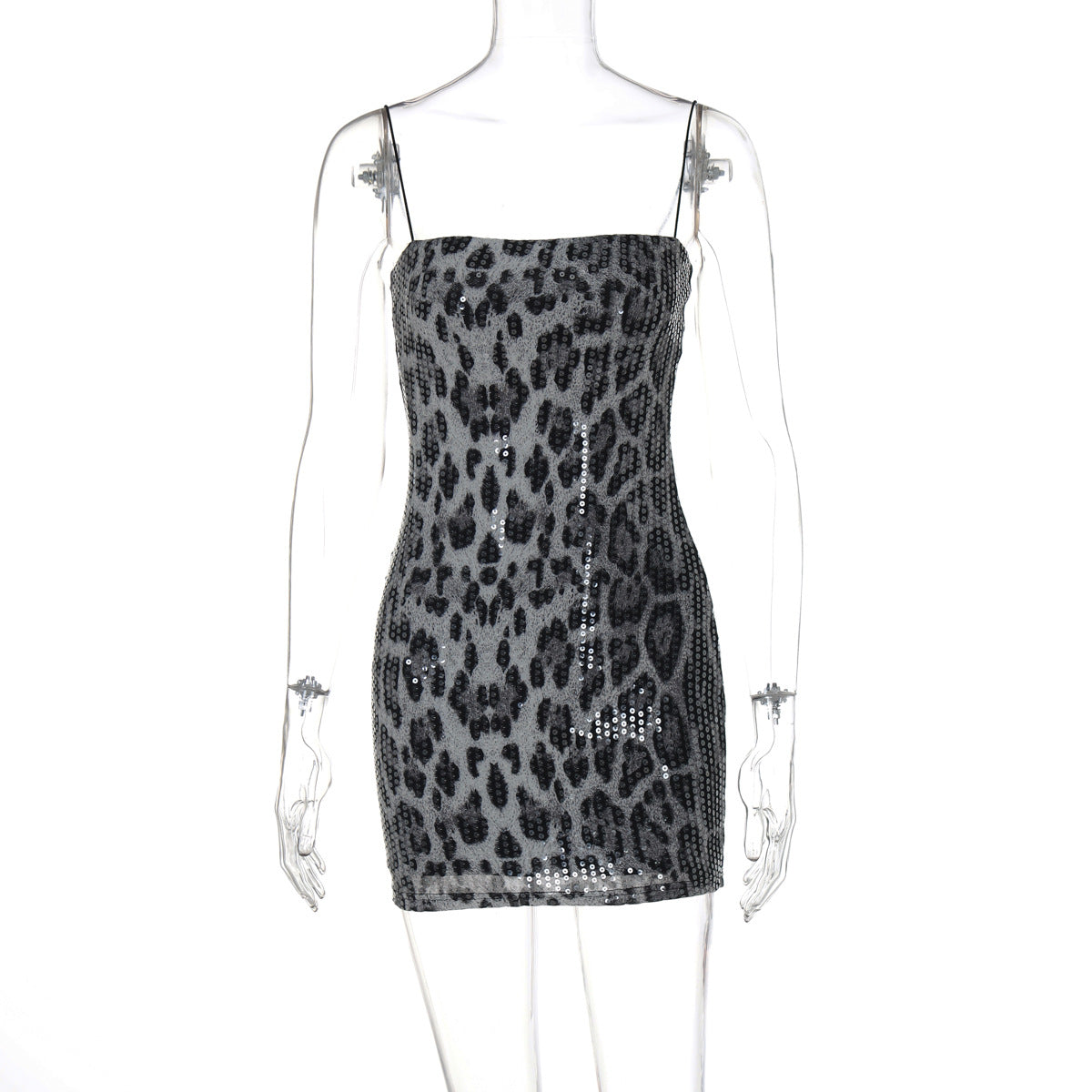 Leopard Sequin Square Neck Bodycon Mini Dress 7