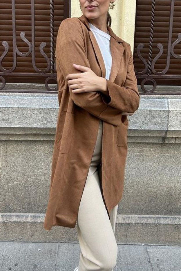 Medium-length Suede Trench Coat
