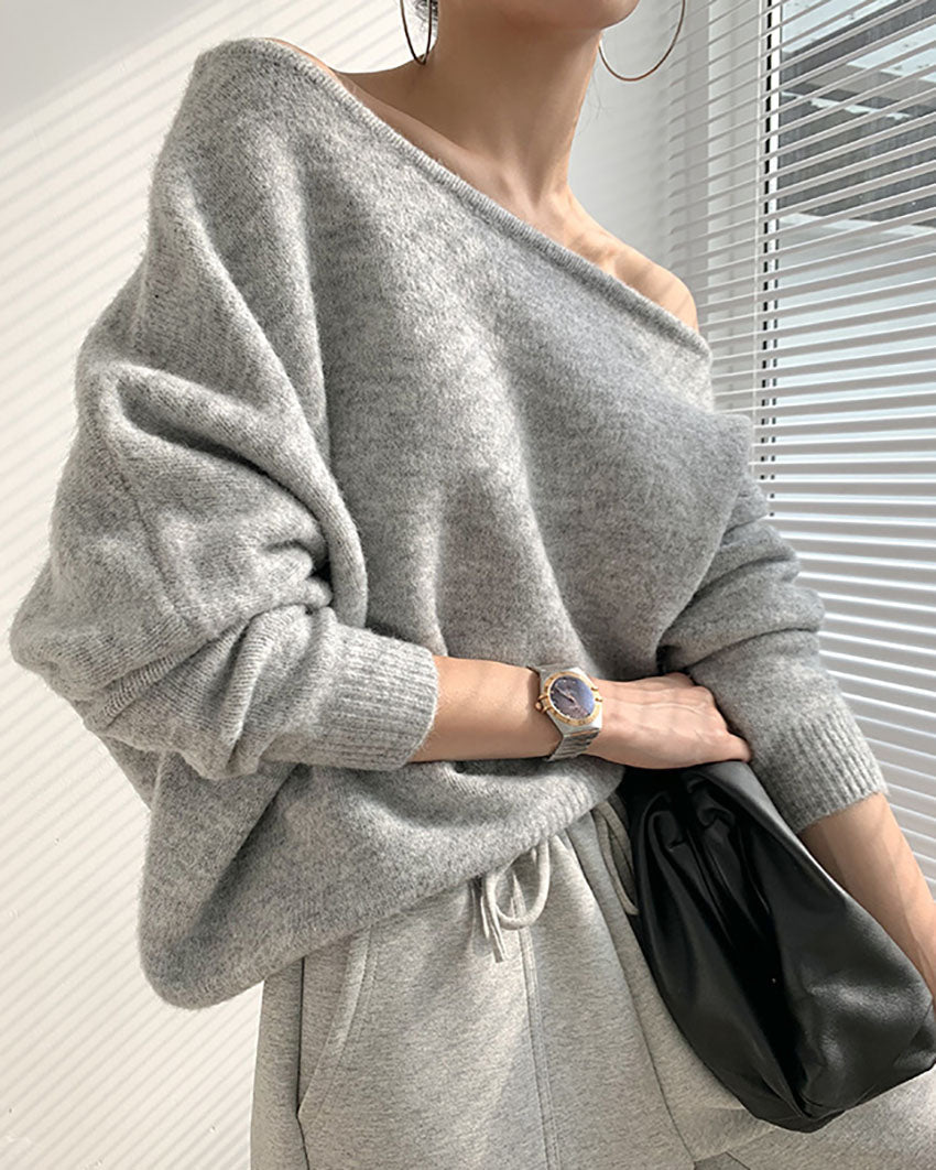 Mohair One-shoulder Knit Sweater