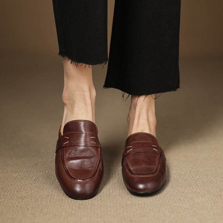 Round Toe Penny Slip On Loafer Mules