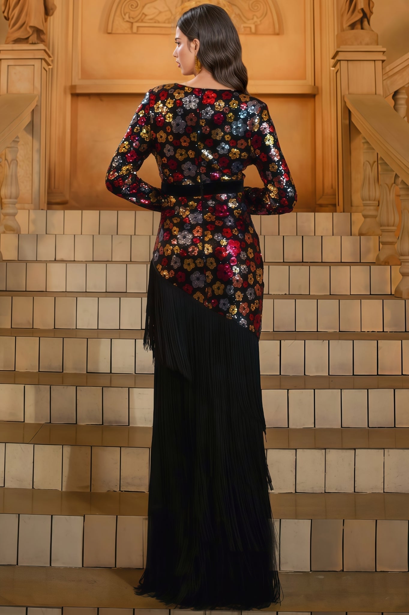 Faelan V-Neck Fringe Sequin Maxi Dress - View 5
