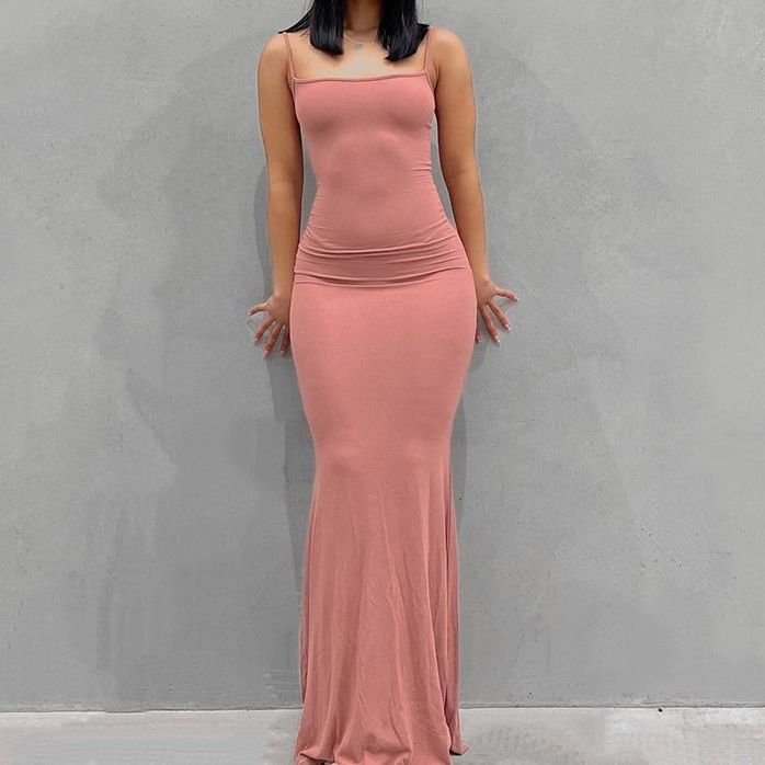 Square Neck Spaghetti Strap Bodycon Mermaid Maxi Dress 2