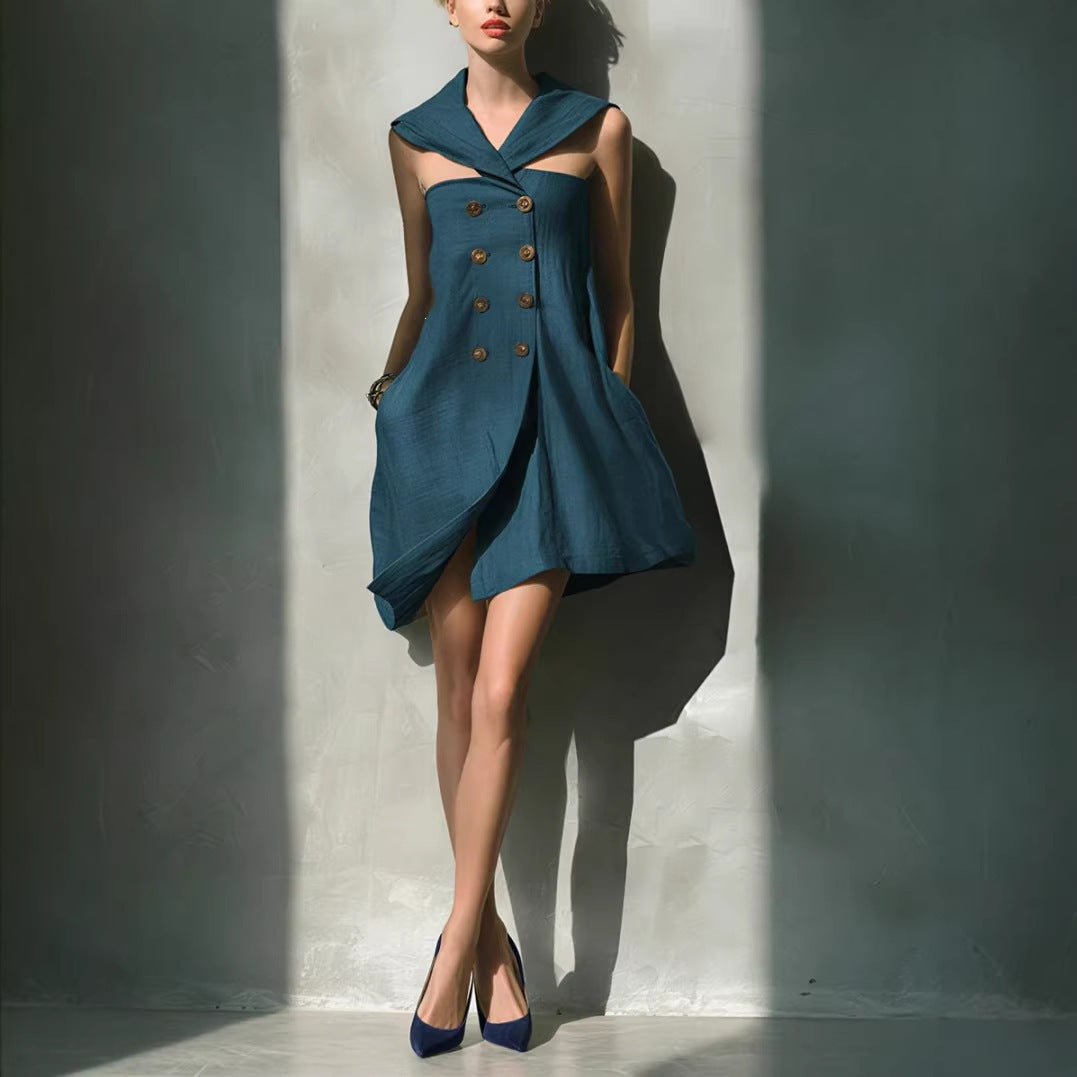 Sleeveless Lapel Double Breasted Blazer Mini Dress 2
