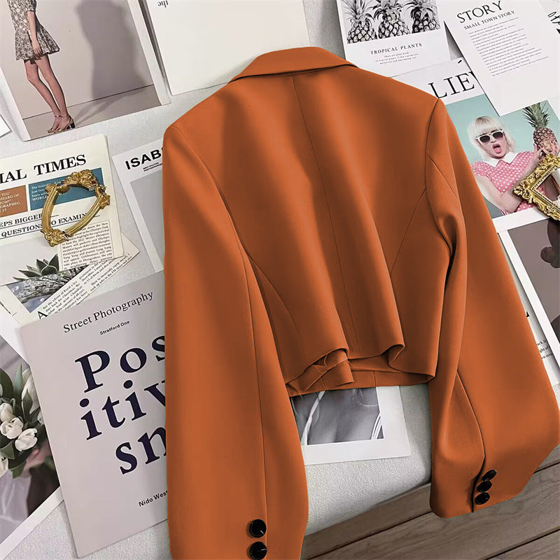 Lapel Single Button Long Sleeve Cropped Blazer 3