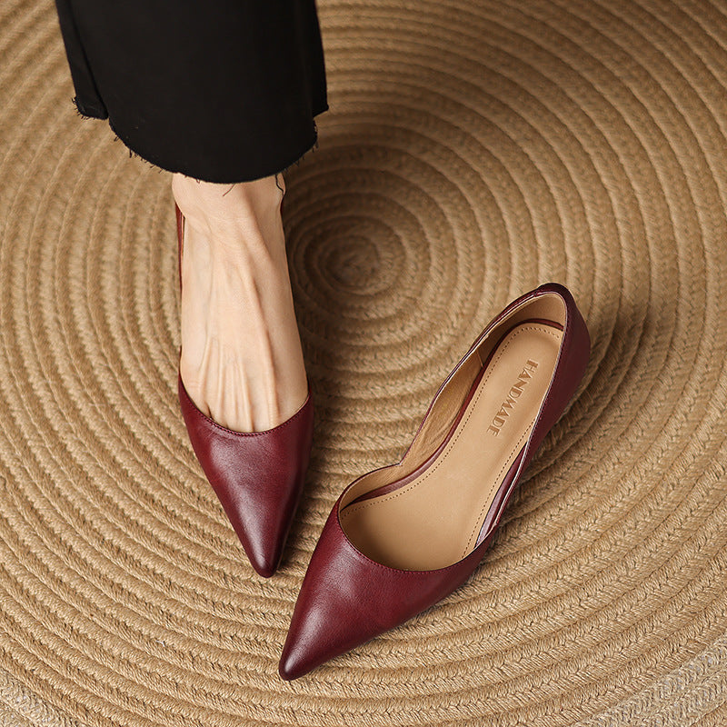 Pointed Toe Slip On Flared Kitten Heel Pumps