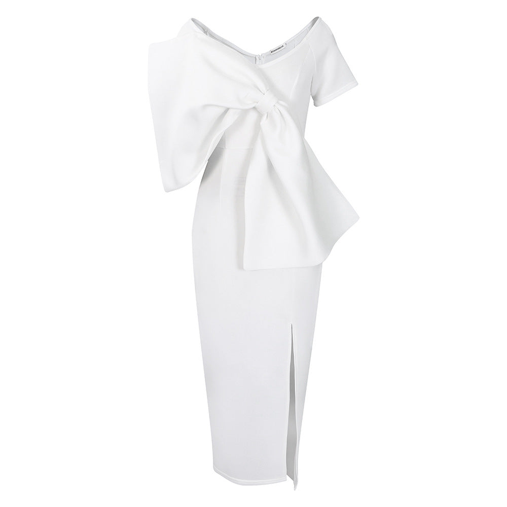 Satin Cowl Neck Backless High Split Slip Maxi Dress