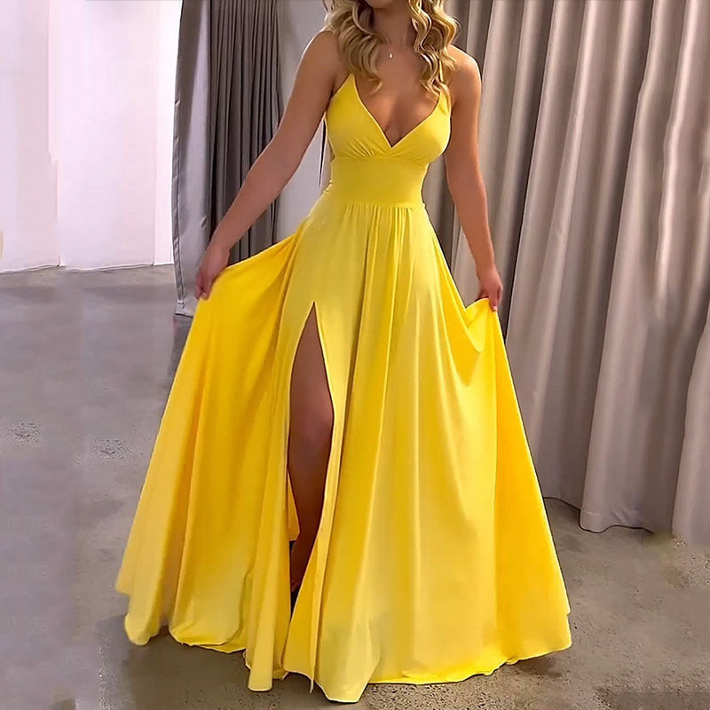 V-Neck Spaghetti Strap High Split Maxi Gown 4