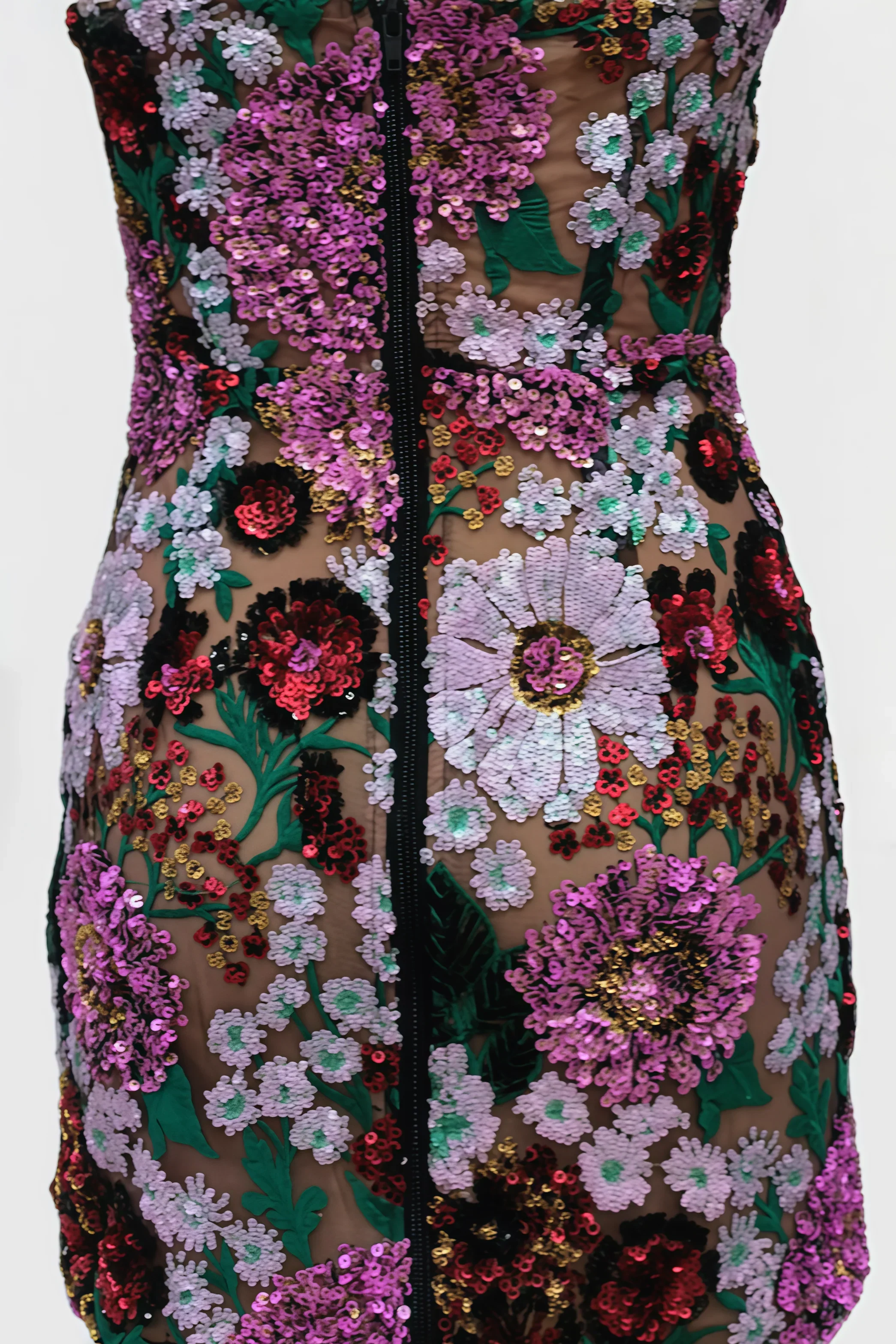 Sequin Floral Halter Neck Fit and Flare Mini Dress