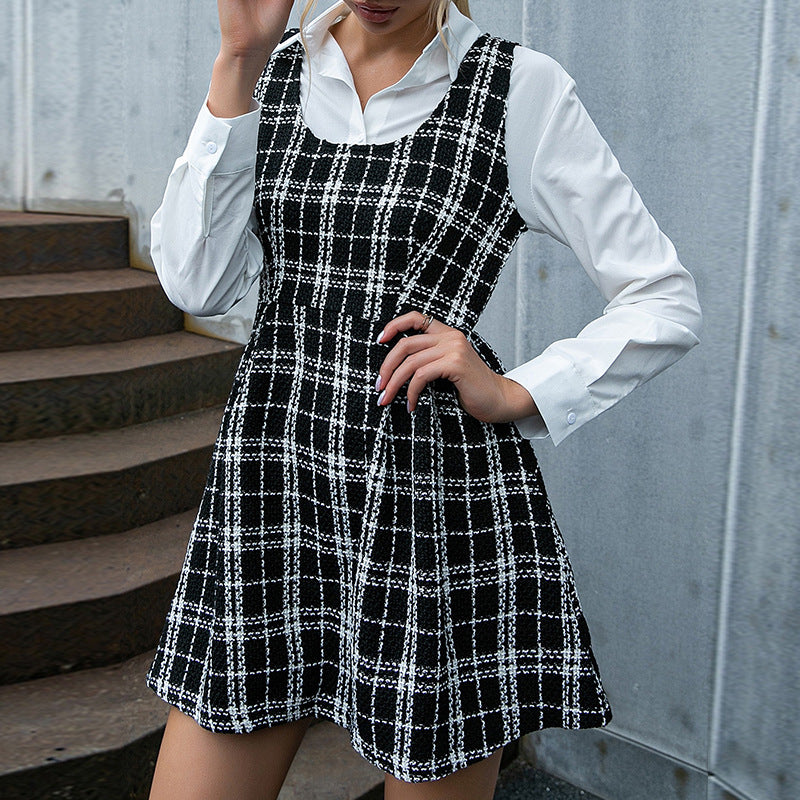 Plaid Tweed Scoop Neck Sleeveless A-Line Pinafore Mini Dress 2