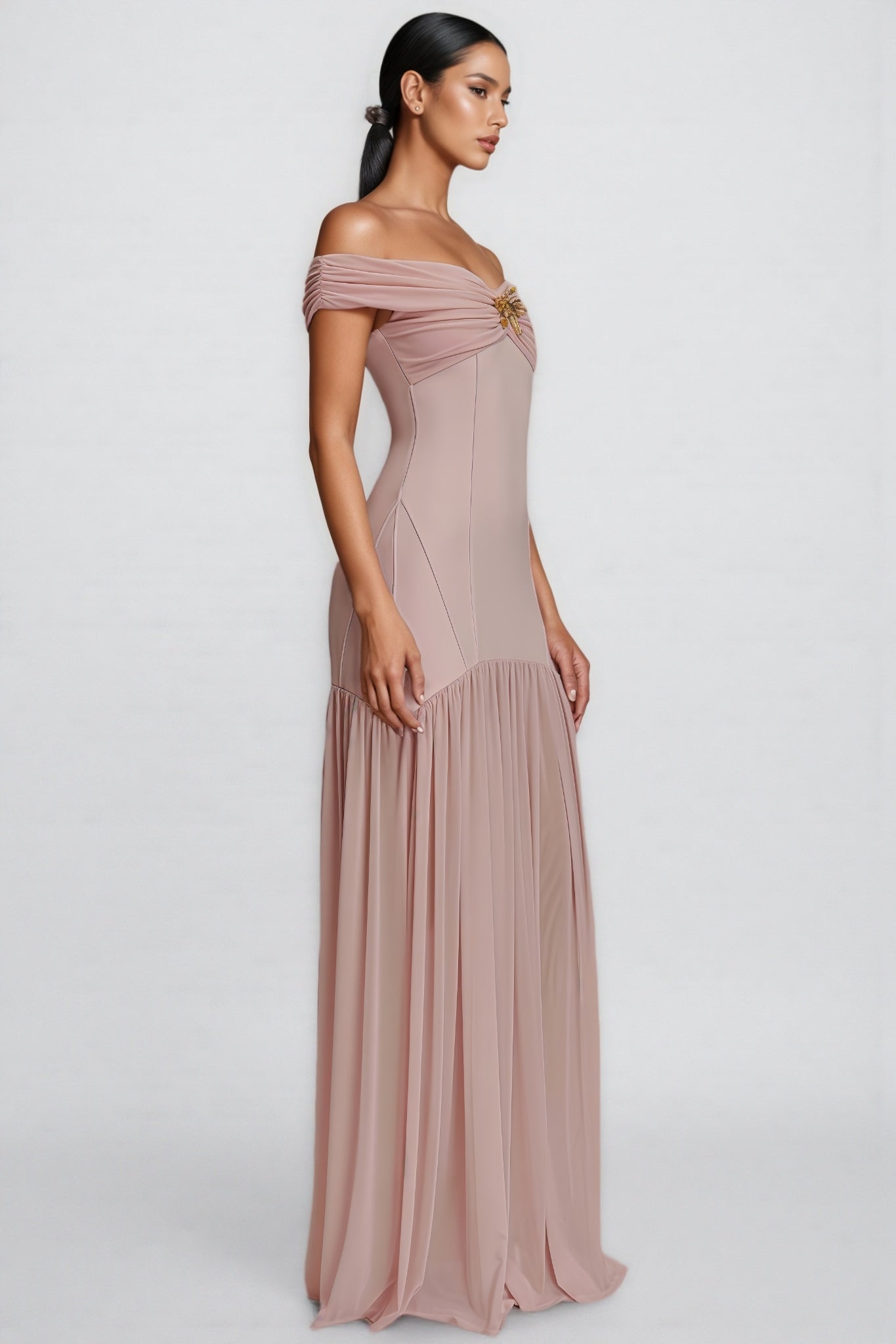 Cionlt Pink Mesh Backless Pleated Maxi Dress - View 5